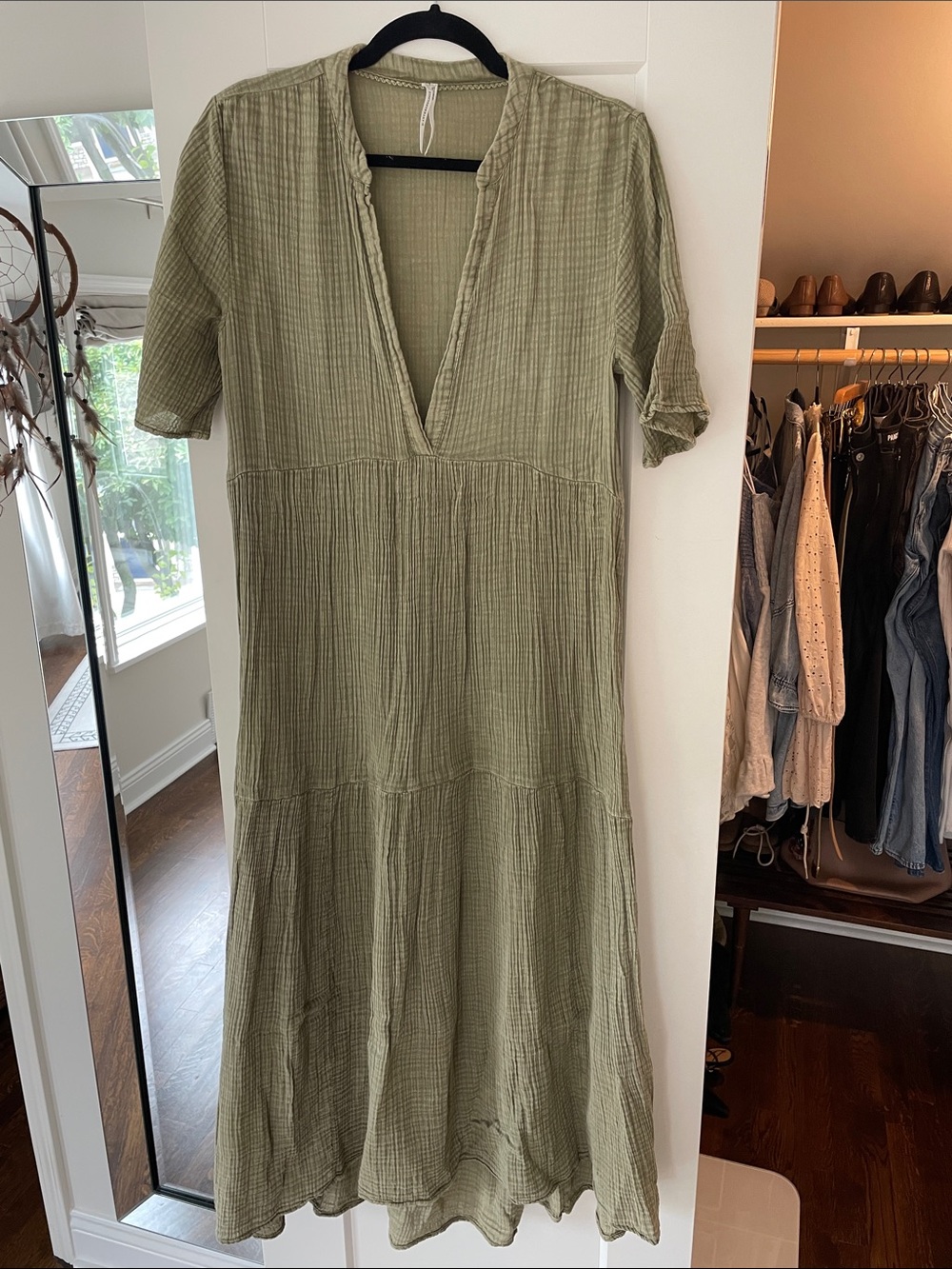 Anthropologie Olive Green V-Neck Maxi Dress - swim coverup